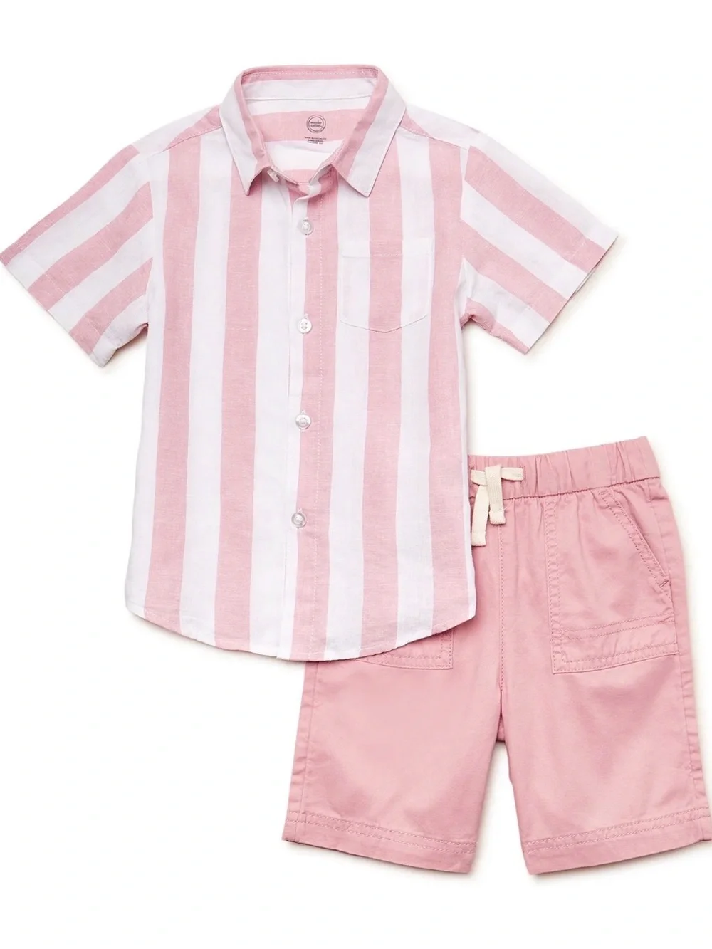 Wonder Nation Boy's Short Sleeve 2 Piece Set pink white striped linen-blend 3T